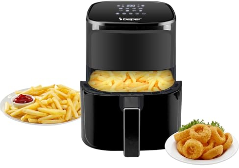 BEPER P101FRI051 Friggitrice ad aria calda, Friggi senza Olio 5 L, Display Touch, 8 Programmi, Regolabile fino 200°C, Timer 60 minuti, Spegnimento automatico, Nero