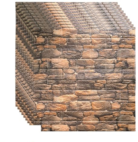 Camiraft 10 Stück/Packung 3D Ziegelstein Tapete 38 x 35cm,4mm Steinoptik Selbstklebend Steintapete Wandtapete Fototapete Klebefolie Steinoptik Küche Spritzschutz Küchenrückwand Deko