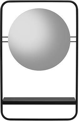 Croydex Furzton Round Bathroom Mirror with Shelf, 4mm Mirror Glass, Matt Black Steel Framed Design, Wall Mounted, Contemporary Style
