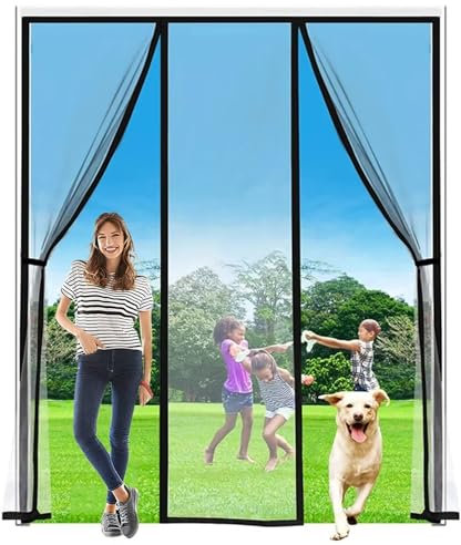 Moustiquaire Porte Fenetre Magnétique,Rideau Anti Mouche,Rideaux Aimantée Sans Percage,Moustiquaires Ementer Aimanté pour Porte Exterieur, Balcon, Camping car, Terrasse (290x280cm, Noir)