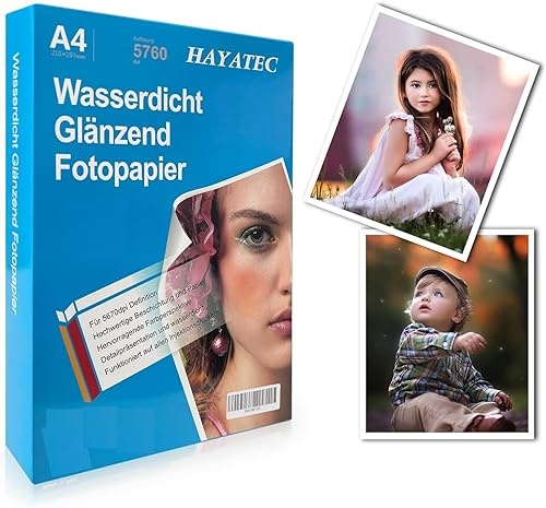HAYATEC 100 Blatt Fotopapier A4 hochglänzend Tintenstrahldrucker 200g/m² Photopapier Fotokarten Photokarten Sofort Trocken Wasserfest Hochweiß