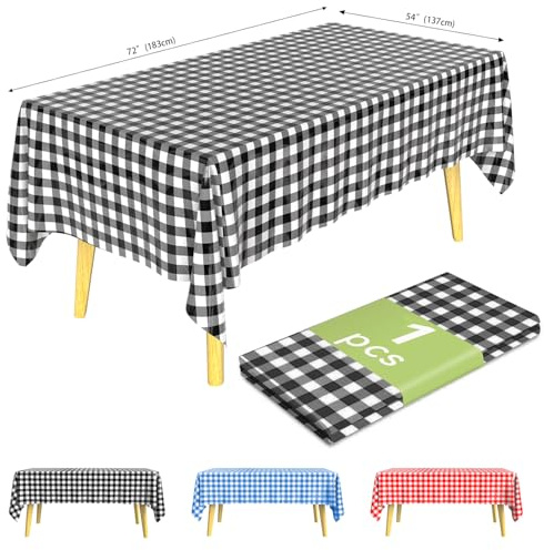 KAshack Einweg Plastic Tischdecke Schwarzes-Weiß Kariert 1 STK -137x183CM Premium Thickened Rechteckige Tischabdeckung,Wasserdicht Party Tischdecken für Picknick,Hochzeit,Gartentischdecke Haushalt