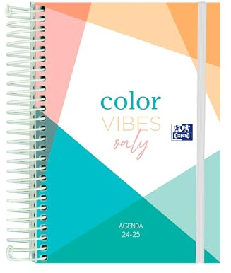 Oxford Colorblock - Kalender 2024/2025, Tag pro Seite, extra fester Einband, 12 x 18 cm, Spanisch, Modell Farbe Vibes Only