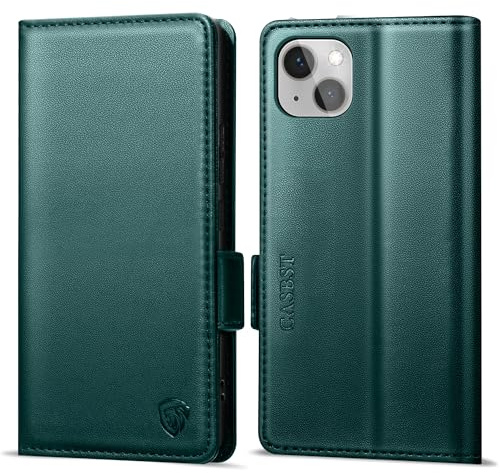 CASBST Handyhülle für iPhone 13 Hülle Premium Leder Schutzhülle Klappbar mit Kartenfach Ständer Magnet für iPhone 13 Handytasche mit RFID Kameraschutz Flip Case Klapphülle für iPhone 13 Blaugrün