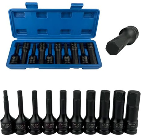 10-teiliges 1/2-Zoll-Antrieb, SAE-Schlag-Sechskant-Bit-Steckschlüssel-Set, Master-Impact-Inbus-Bit-Steckschlüssel-Set, 1/4-Zoll-3/4-Zoll, CR-MO, mit Aufbewahrungskoffer