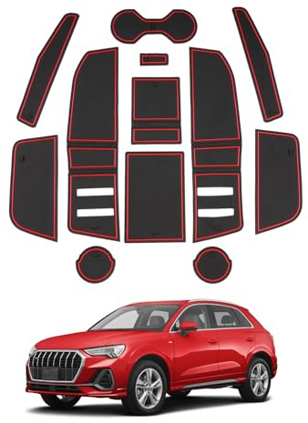 SHAOHAO Tapis en caoutchouc antidérapant pour Audi Q3 F3 MK2 / Sportback 2019-2024 - Console centrale - Tapis antidérapant - Tapis porte-gobelet - Tapis de rangement - Tapis de rangement - Tapis