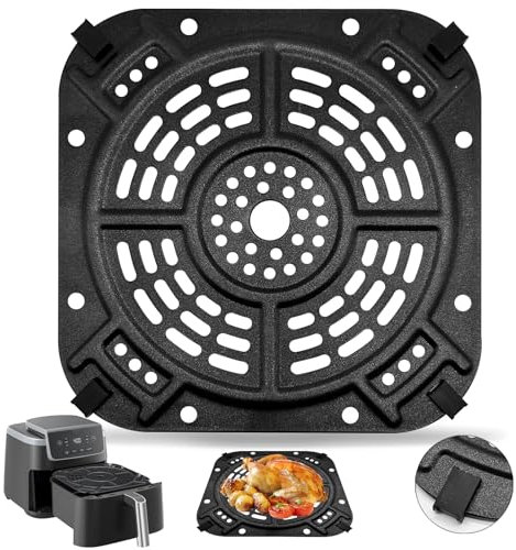 GWBSXM Air Fryer Grill Plate for Ninja AF141 Air Fryer Pro 4-in-1 5 QT, 8.5''×8.5'' Air Fryer Accessories Rack Tray Grill Pan Crisper Plate Replacement Parts with Rubber Bumpers, Dishwasher Safe