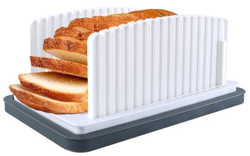 BringLuck2U Trancheuse à pain améliorée pour pain fait maison – Pliable, réglable avec guide de coupe et plateau ramasse-miettes, idéale pour trancher les pains, toasts et sandwiches