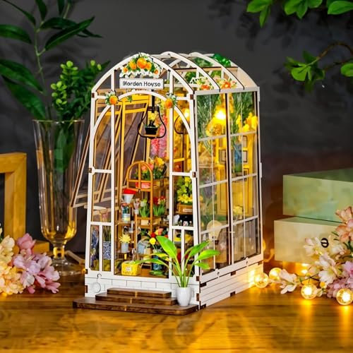 Kit de coin de livre – Maison de poupée à faire soi-même – Kit miniature pour bibliothèque – Pour adultes et adolescents – Puzzle 3D en bois avec capteur de lumière LED (maison de jardin)