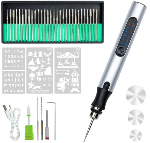 PTUI Elektrischer Gravierstift mit 36 Bits – Wiederaufladbare USB-Akku-Graviermaschine für Schmuck, Holz, Glas, Metall, Keramik & Steinschnitzerei – Tragbarer DIY-Rotationsgravierer