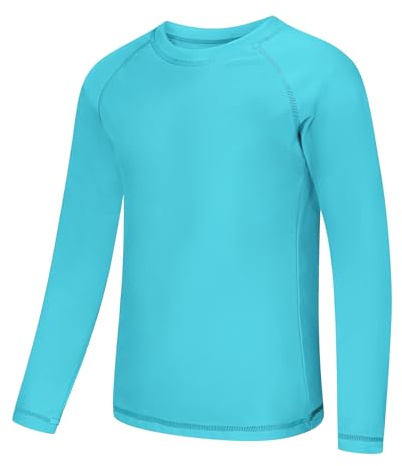 Zoofly UV Shirt Kinder Badeshirt Rashguard-Shirts für Jungen Langarm UPF 50+ Sonnenschutz Rash Vest Kinder UV Kleidung Schwimmen Shirt, Himmelblau 12-14 Jahre (L)