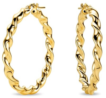 MIORE Schmuck –925 Silber 18 K Vergoldet, Ohrringe Damen, Creolen Silber 925, Vergoldete Hypoallergene Ohrringe, Kreolen 30 mm, Schmuck Damen in hochwertiger Schmuckbox, handgefertigt in Italien