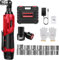 Cordless Ratchet Wrench, 3/8 12V Electric Battery Ratchet with LED Light, 7 Pcs Sockets, 2 x Li-Ion Battery and Fast Charger, 45N.m, 0-300 RPM, Impact Wrench Tool Kit