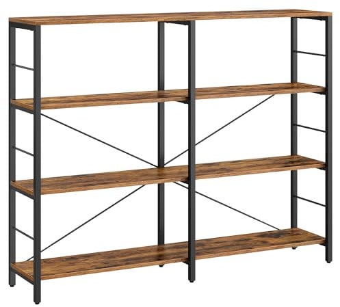 VASAGLE Librería de 4 Niveles, Estantería de Almacenamiento, Separador para Habitación, 30 x 120 x 109,4 cm, Estilo Industrial, Salón, Estudio, Balcón, Cocina, Marrón Rústico y Negro Tinta LLS131K01