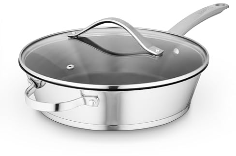 Good Food in Partnership with Tower 28cm Multi-Pan with Tempered Glass Lid, 10x Stronger Ceramic Non-Stick Coating, Induction Compatible and Oven Safe, Stainless Steel