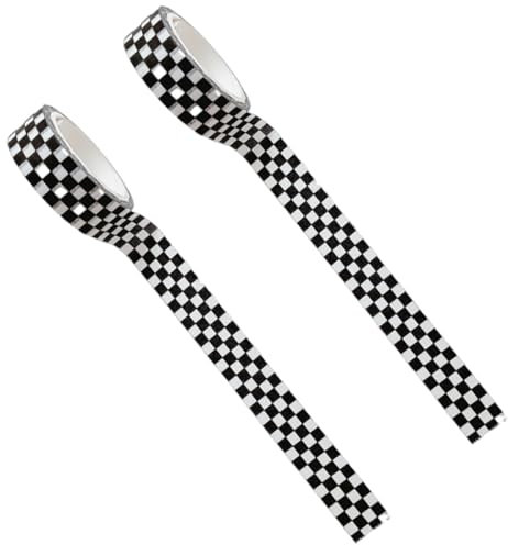 AKSIQIOL Lot de 2 rubans adhésifs à carreaux noirs et blancs – Thème voiture de course, autocollant décoratif pour travaux manuels, emballages et projets de bricolage