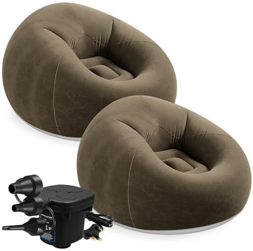 MSYU 2 Pcs Blow up Chairs Inflatable Bean Bag Chairs Camping Chair Inflatable Lazy Sofa Folding Portable Chair for Bedroom Living Room Reading Room - Coffee