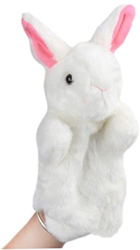 QUMIIRITY 1 Stück Handpuppen Für Petunie Tierpuppen Plüsch Fingerpuppen Für Kleinkinder Interaktiv Ausgestopft Papagei Kaninchen Marionette Hasen Knuddelig Weiß