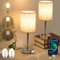 LSWZZ LED Tischlampe Touch Dimmbar 2er Set, Nachttischlampe vmit Ladefunktion USB A+C-Anschlüssen, Kleine Lampe für Nachttisch Schlafzimmer Wohnzimmer Babyzimmer Büro(Beige-2 Stück)