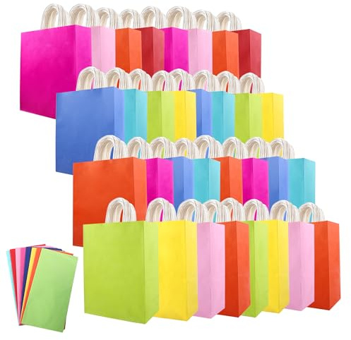 32 Papiertüten mit 8 verschiedenen Seniorenfarben, 21,6 x 15,2 x 8,1 cm, kleine Geschenktüte und bunte Taschentücher, vielseitig einsetzbar für Kindergeburtstage, Bastelarbeiten, Hochzeiten