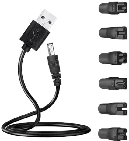 SJQBAINING Shaver Charger Power Adapter Kit, 5V USB Razor Charger Cable, Multi-type Plugs and Shaver Cord Replacement for Hair Clippers, Beard Trimmers, Shavers