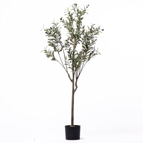 Garden Gear Artificial Olive Tree 150cm Tall Faux Plant in Pot, Realistic Indoor Outdoor Fake Silk Olive Plant for Home Office Living Room Bedroom Garden Décor