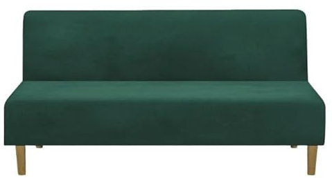 Domidekor - Sofa Überzug Ohne Armlehnen Grün - Couch und Sofabezug - Sofaüberwurf für Wohnzimmer - Schlafcouch Bezug Stretch - Elastische Samt Couchbezug - Breite 190-210cm