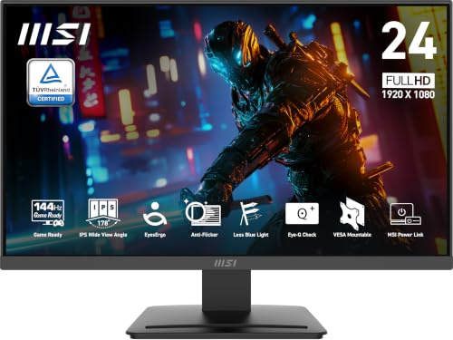 msi PRO MP243L E14 24-inch IPS 1920 x 1080 (FHD) Gaming Office Monitor, 144Hz, Adaptive-Synch, HDR Ready, HDMI, VGA Port,VESA Mountable, Tilt, 4-Side Slim Bezel,1ms, Black
