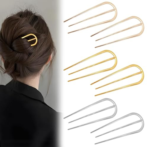 6 französische Haarnadeln, goldene französische Haarstäbe für Frauen, french hair pin aus Legierung für Hochsteckfrisuren, Dutts und French Twist, Prestige-Haarnadeln für Hochzeiten, Brautfrisur