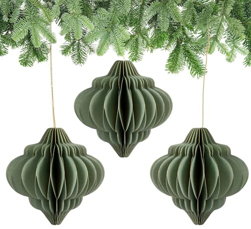 matches21 HOME & HOBBY Weihnachtsdeko Ornamente zum Aufhängen Salbeigrün 3er Set - 15 cm Papier Weihnachtsbaumschmuck