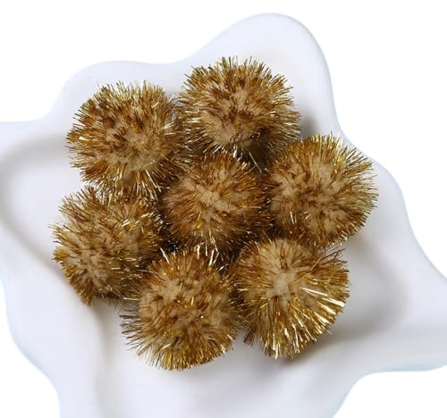 5cm Bunte Pompons Weiche Flauschige Bommel Mini Pompons Weihnachten Pom Pom | Glitzernde Bommeln Bälle Verschiedene Farben für weihnachtliche Bastelarbeiten und Dekorationen,30 Stück,Champagner