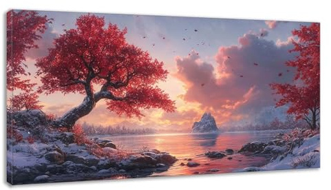Peinture Numero Adulte Lac Forêt, Peinture Numero Enfant, Activité Manuelle Adulte, avec 3- Pinceaux, Débutants Bricolage Peintures Kits, Toile Tableau Decoration Murale, Cadeau Femme 20x40cm 0z-966