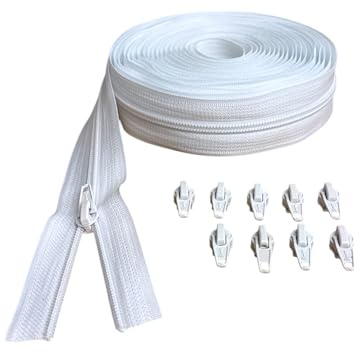 Endlosreißverschlüsse mit Zipper Reißverschluss Nylon Spiral 5mm meterware (Weiß, 2 Meter mit 4 Zipper)