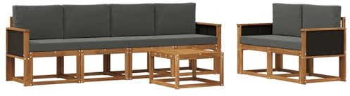 vidaXL Outdoor-Sofagarnitur mit Kissen 6 pcs Natur und Anthrazit, Moderne Outdoor-Sofagarnitur, robuste Eckcouch, stylisches Gartenmöbel, Akazienholz, Bequeme Sitzplätze