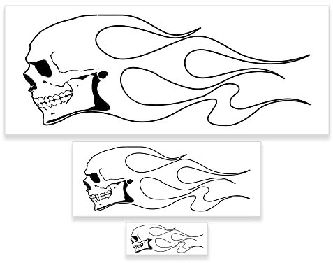 Custom Shop Airbrush-Schablonen-Set mit Totenkopf-Feuerflamme, Totenkopf-Design #1 in 3 Maßstäben – lasergeschnittene wiederverwendbare Schablonen – für Auto, Motorrad