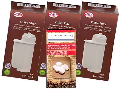 Human-Wellness 3 x Siemens Brita Intenza Filter TZ 70003 EQ.3 EQ.5 EQ.6 EQ.8 EQ.9 TK7 Compatible Cartridge AKQ-01 + 10 Cleaning Tablets