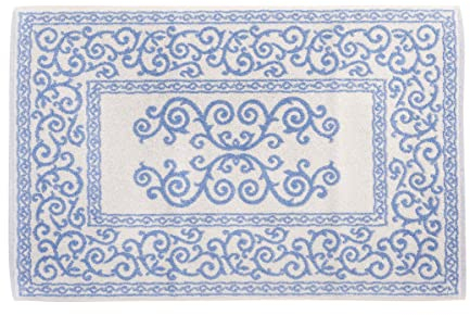 HomeLife Badematte, rechteckig, aus Baumwolle, Maße: 60 x 90 cm, Duschvorleger, hochwertig, maschinenwaschbar, Barock-Dekoration, Blau