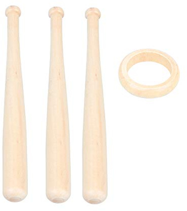 Mini Baseballschläger aus Holz Kreativen Kleine baseballschläger Ornamenten Baseballständer (3 Baseballschläger + 1 Kleiner Kreis)
