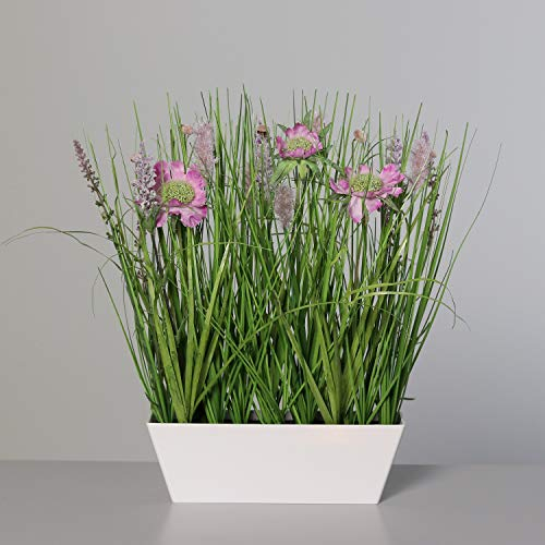 Wiesenblumengras 40x38x18cm pink in Dekoschale DP Kunstblumen Frühlingsblumen Kunstgras