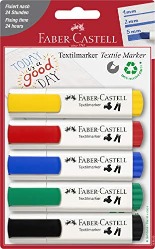 Faber-Castell 159520 - Textilmarker 5er, in Standardfarben (5er Pack)