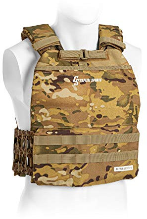 CAPITAL SPORTS Battlevest 2.0 - Chaleco lastrado, Cintas Velcro, Chaleco Peso Entrenamiento, Chaleco de Peso, Cable desenganche rápido, Transpirable, 2 x 4 kg (8 kg), Camuflaje