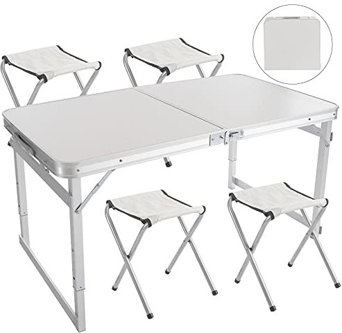 Rainberg Camping Table Set with Chairs, Outdoor Indoor Use for BBQ table, Picnic table, Garden Parties, White Foldable Portable table, Multipurpose Use. (4FT Heavy Duty Table with 4 Chairs)