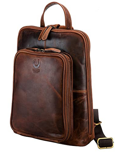 Corno d'Oro sac à dos business en cuir pour femme avec de nombreux compartiments, pour ordinateur portable 14 pouces, vintage daypack, sac à dos de jour marron