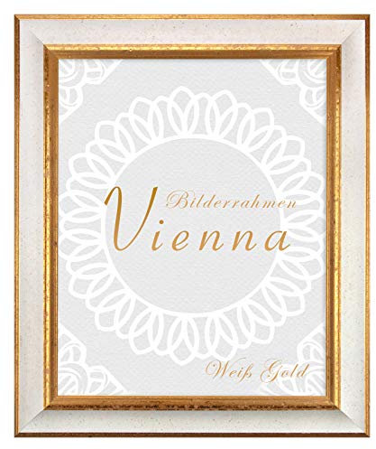 BIRAPA Bilderrahmen gold Vienna Rahmen 30x45 cm - Bilderrahmen vintage in Weiß Gold, Bilderrahmen Holz mit Zierleiste innen und außen, Fotorahmen, Holzrahmen
