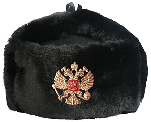 Russen Mütze Herren Sowjetisches Abzeichen Ushanka Männer Winter Bomber Hüte Pilot Ohrklappe Armee Trapper Trooper Hut Russland Schneekappe-Russland_Schwarz