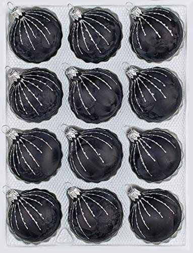 12 TLG. Glas-Weihnachtskugeln Set in 'Ice Schwarz Silber' Regen - Christbaumkugeln - Weihnachtsschmuck-Christbaumschmuck