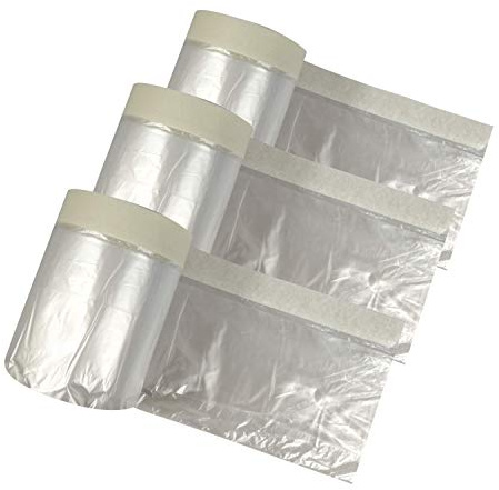 3 Rollen Premium Kreppband mit Maler-Abdeckfolie | Feinkrepp mit Folie zum lackieren, streichen und malern, Abmessung:550mm x 33m