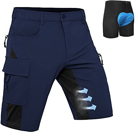 Hiauspor MTB Hose Herren Kurz Mountainbike Hose mit 4D Sitzpolster Amungsaktiv Fahrradhose Schnelltrocknend Radlerhose Bike Shorts mit 5 Taschen(Navy, XXL)