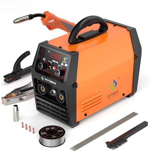 HITBOX 200A Gasless MIG Welder, 3-in-1 Flux Core Welder MIG/ARC/Lift TIG, Portable 240V IGBT Inverter Welding Machine with Torch & 0.8mm Wire, Perfect for Beginners (HBM1200)