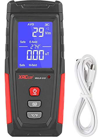 EMF Messgerät, XRCLIF Digitaler Elektromagnetischer Strahlungsdetektor, Handheld EMF Tester für Zuhause/im Freien, Geisterjagdausrüstung, Elektrischer Feld-/Magnetfeldmonitor mit LED - Schwarz